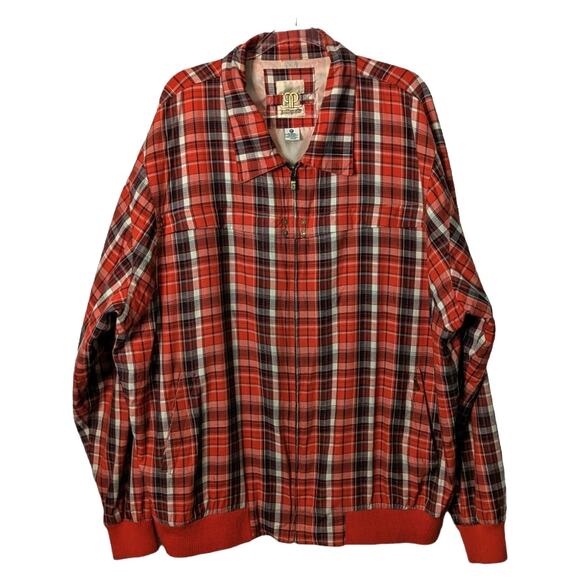 Pelle Pelle Vintage Plaid Zip Front Windebreaker Jacket Orange Brown Gray 4X - Picture 1 of 11
